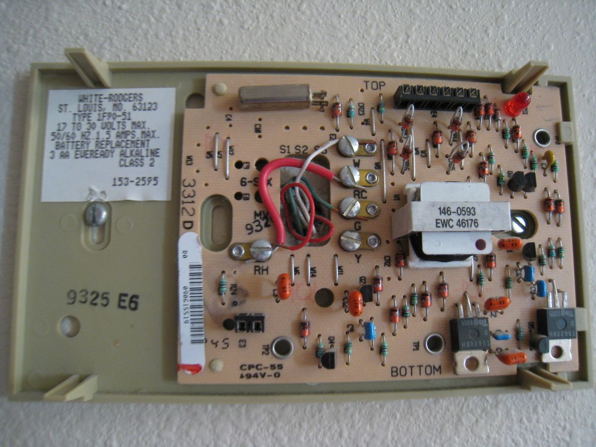 Thermostat wiring board showing the R wire terminal — a common failure point
